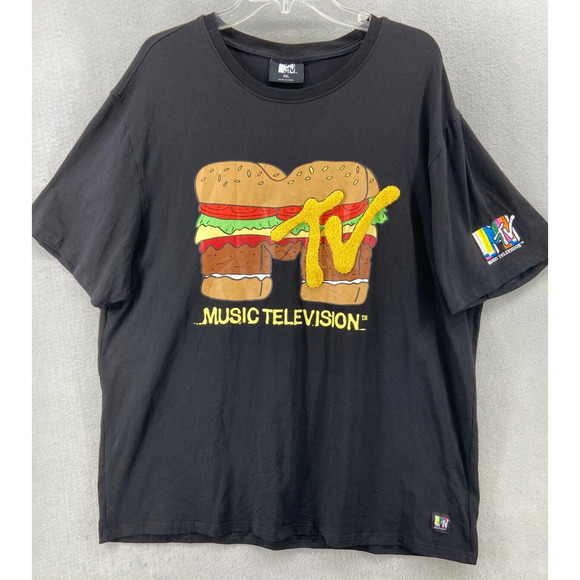 MTV T-Shirt Mens Sz 3XL Hamburger Logo Fast Food Beef Burger Embroidered Graphic - Picture 1 of 13